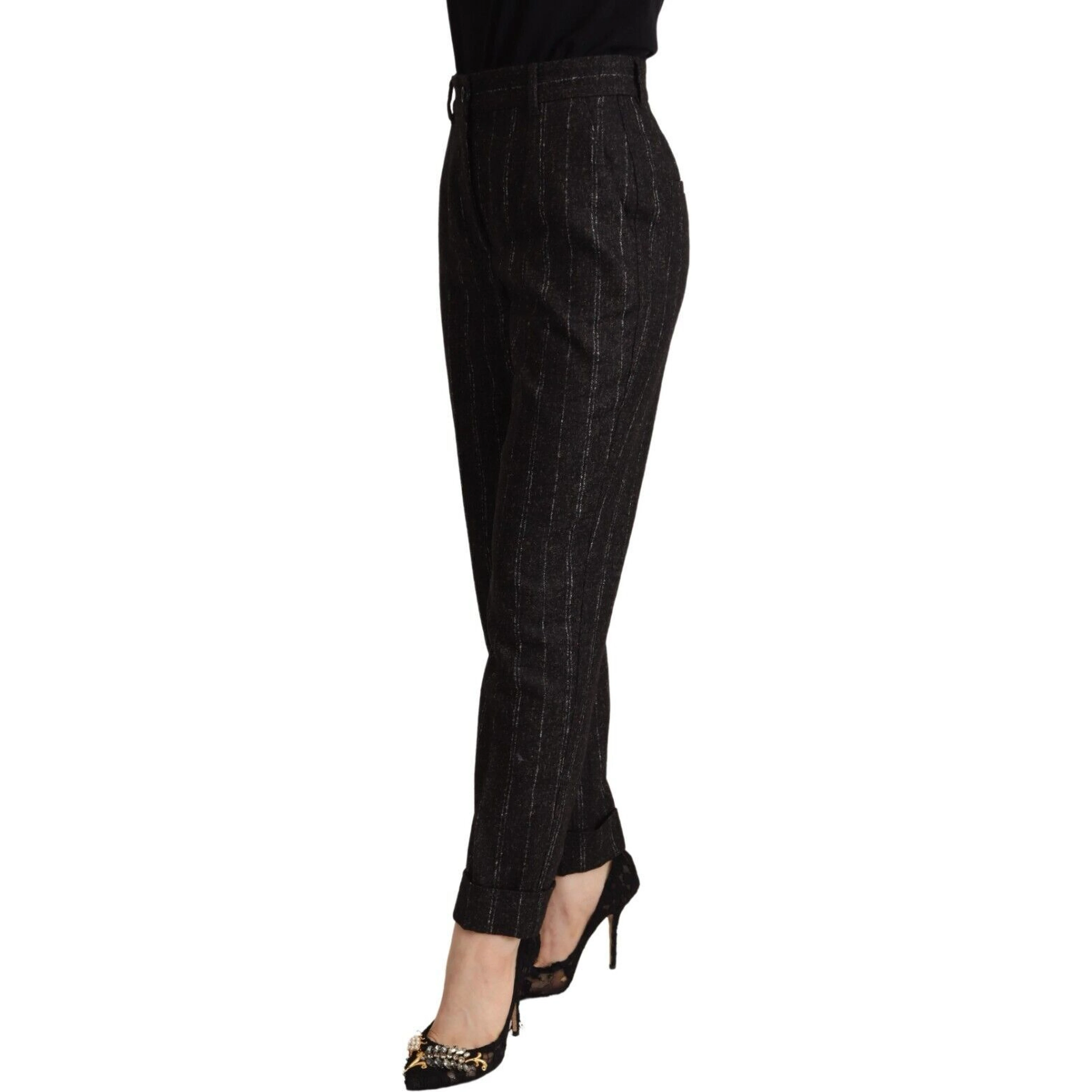 Black Striped High Waist Tapered Pants