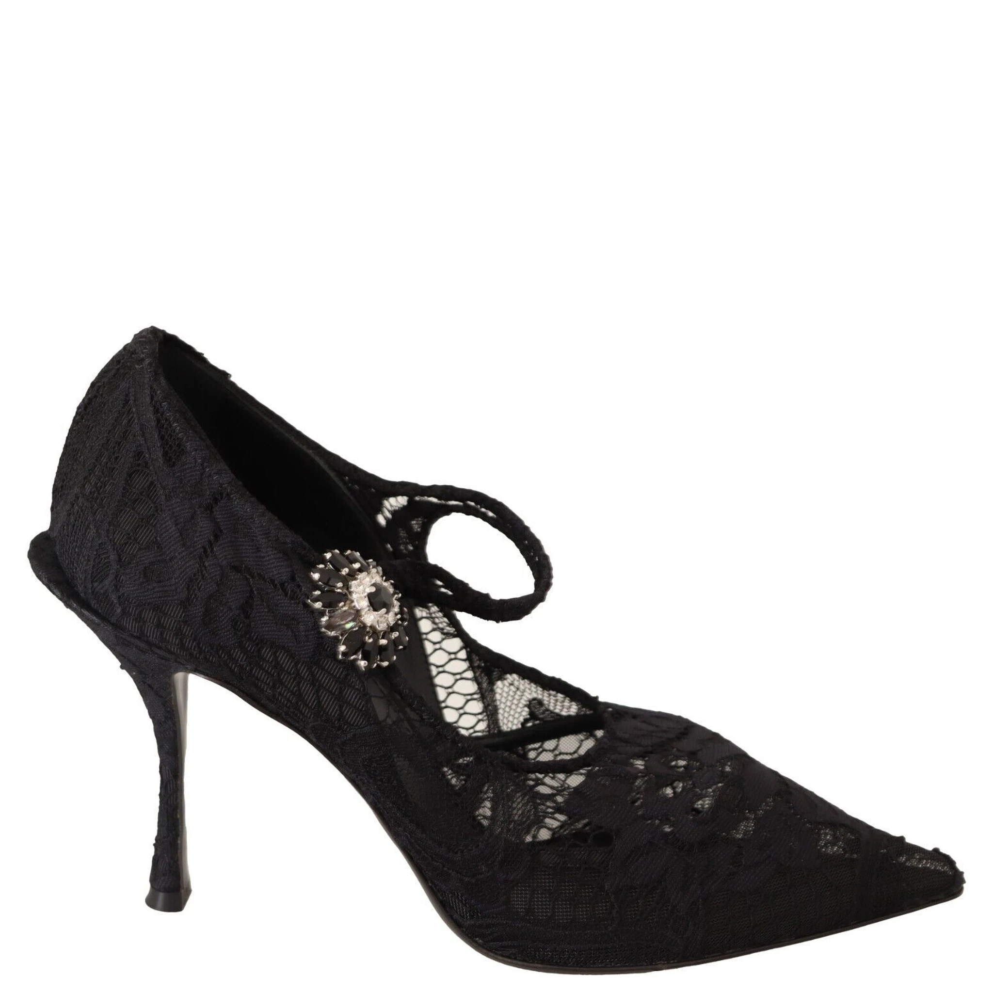 Black Lace Crystals Heels Mary Jane Pumps Shoes