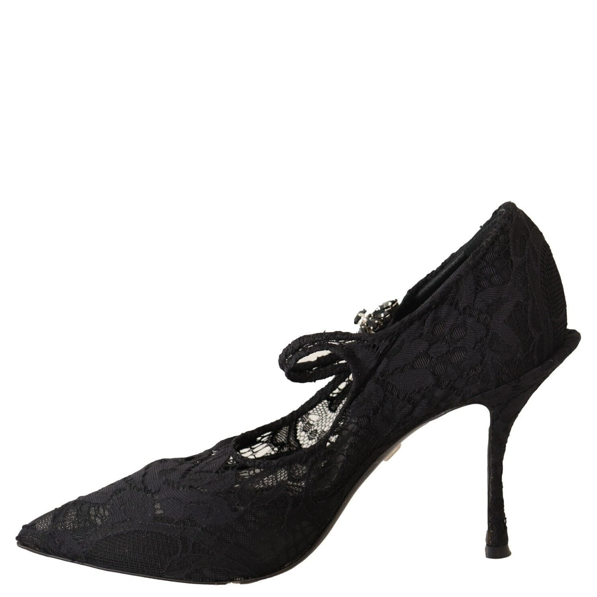 Black Lace Crystals Heels Mary Jane Pumps Shoes