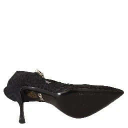 Black Lace Crystals Heels Mary Jane Pumps Shoes