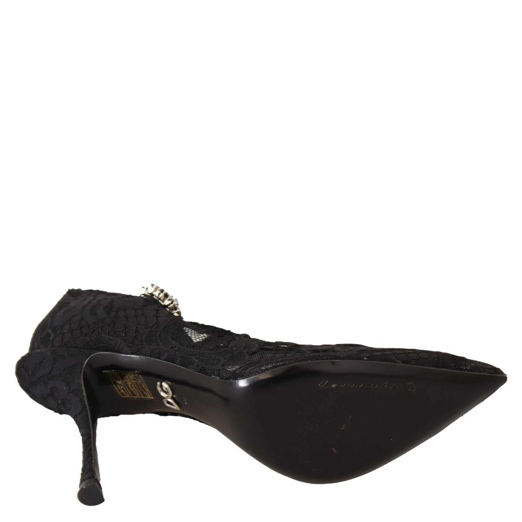 Black Lace Crystals Heels Mary Jane Pumps Shoes