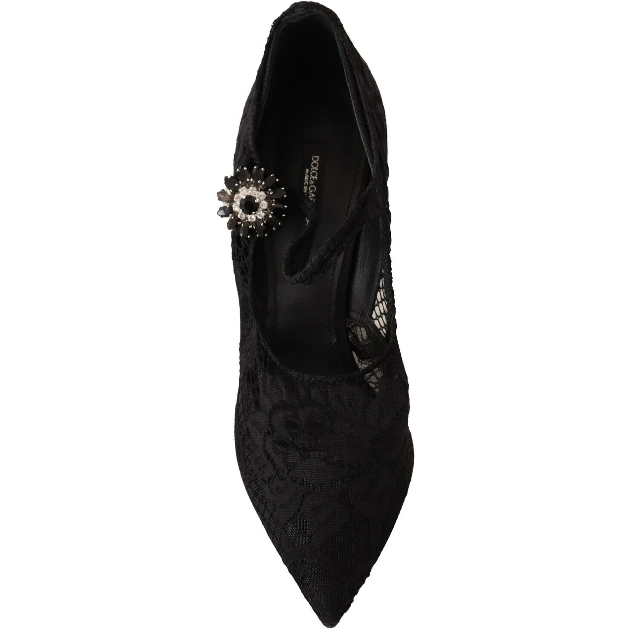 Black Lace Crystals Heels Mary Jane Pumps Shoes
