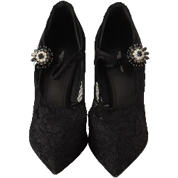 Black Lace Crystals Heels Mary Jane Pumps Shoes