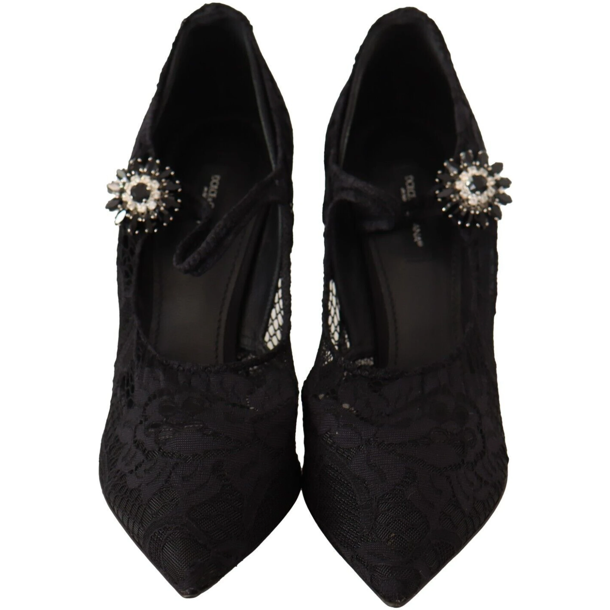Black Lace Crystals Heels Mary Jane Pumps Shoes