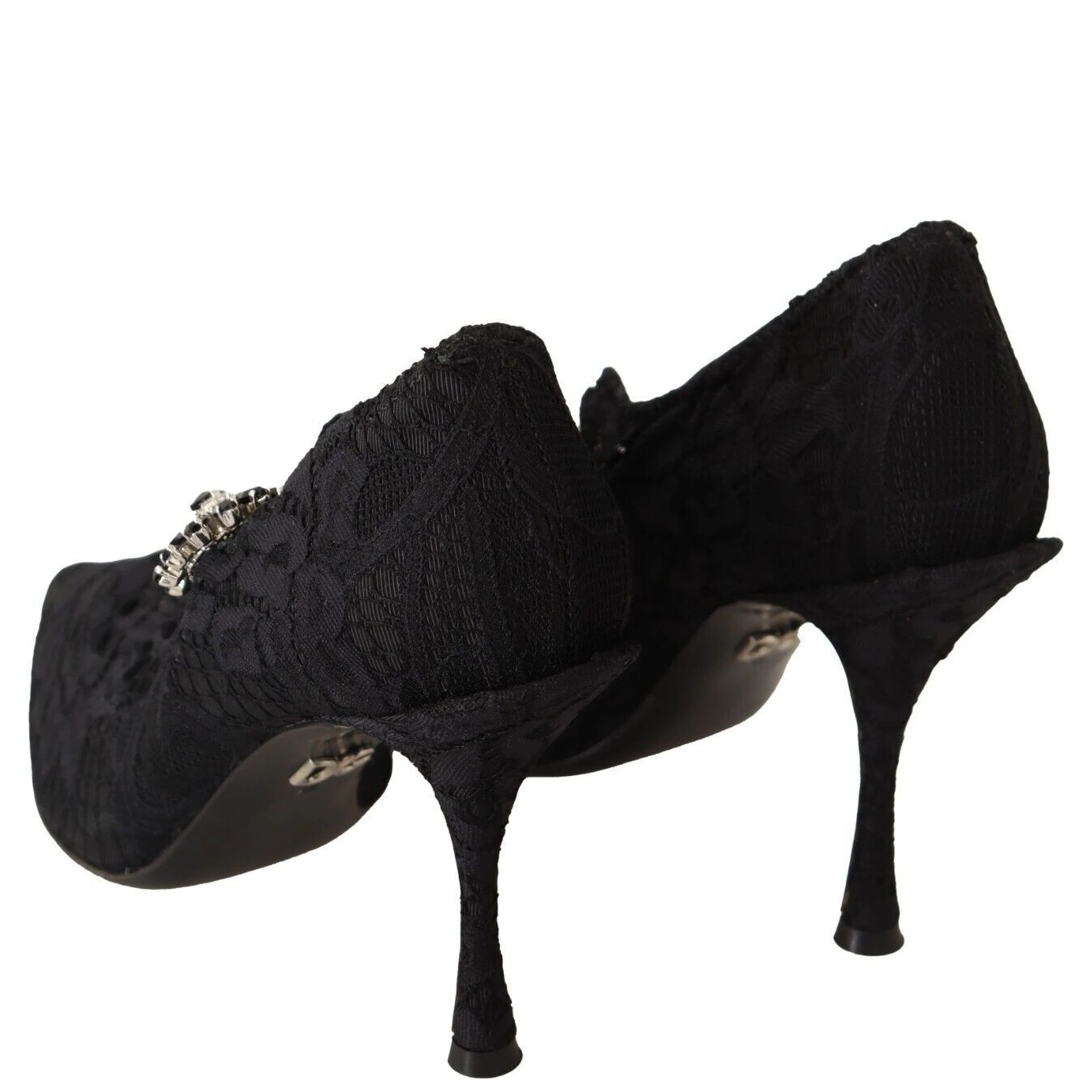Black Lace Crystals Heels Mary Jane Pumps Shoes