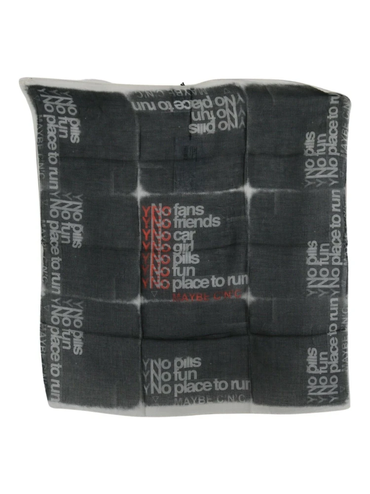 Dark Gray Wool Foulard Branded Scarf