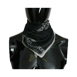 Dark Gray Wool Foulard Branded Scarf