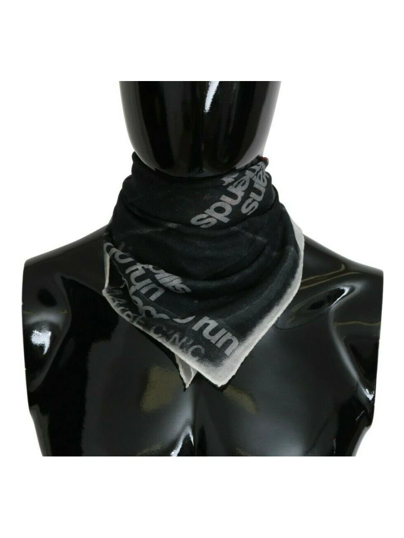 Dark Gray Wool Foulard Branded Scarf