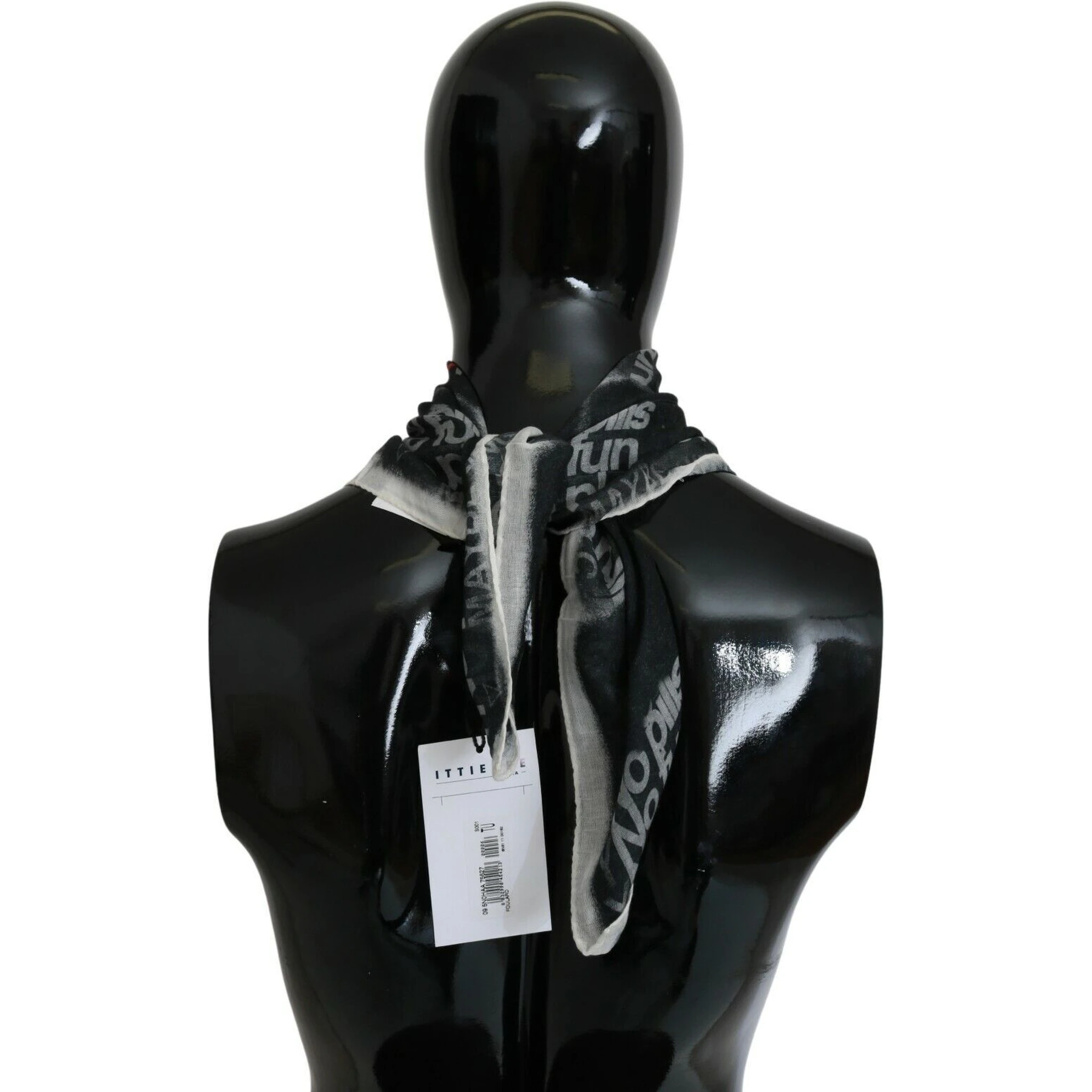 Dark Gray Wool Foulard Branded Scarf