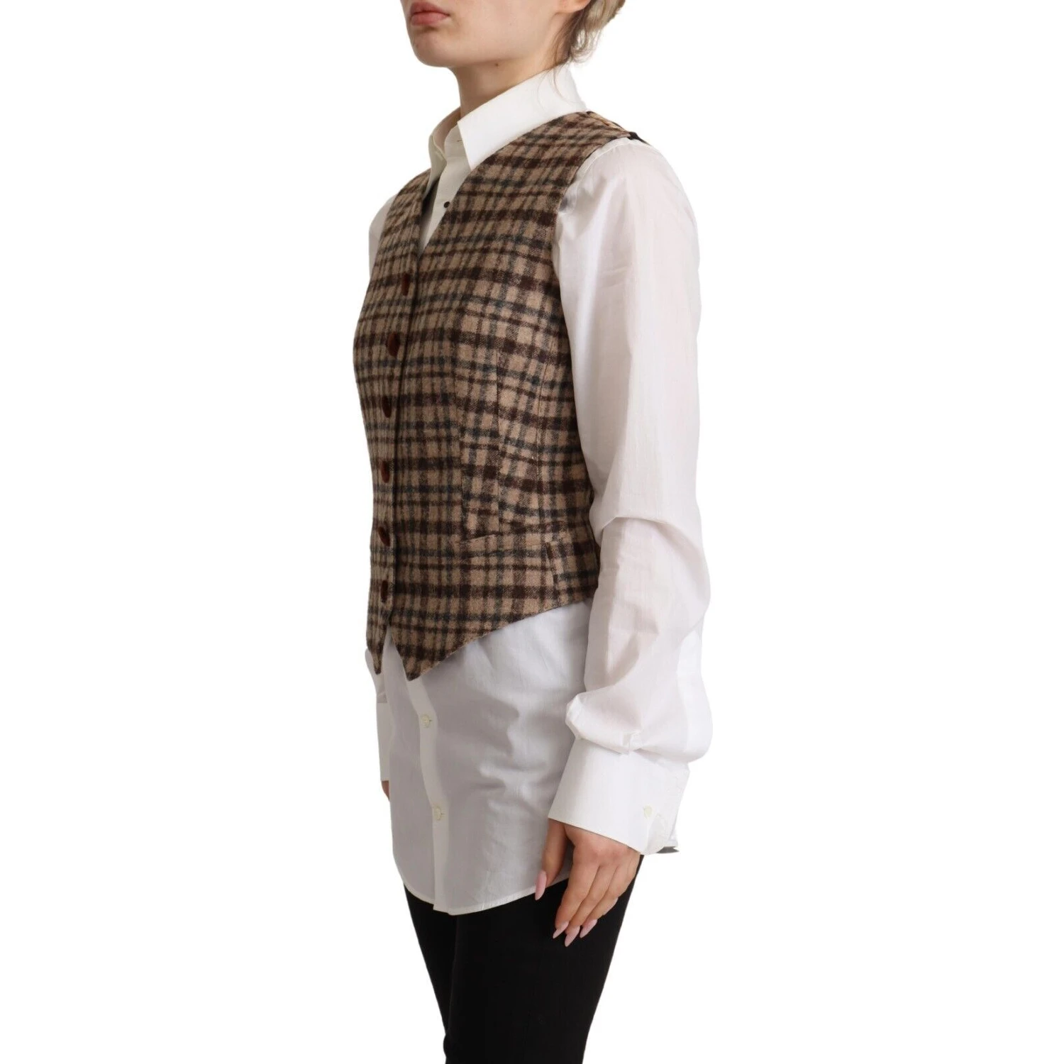 Brown Checkered Leopard V-neck Sleeveless Vest Top