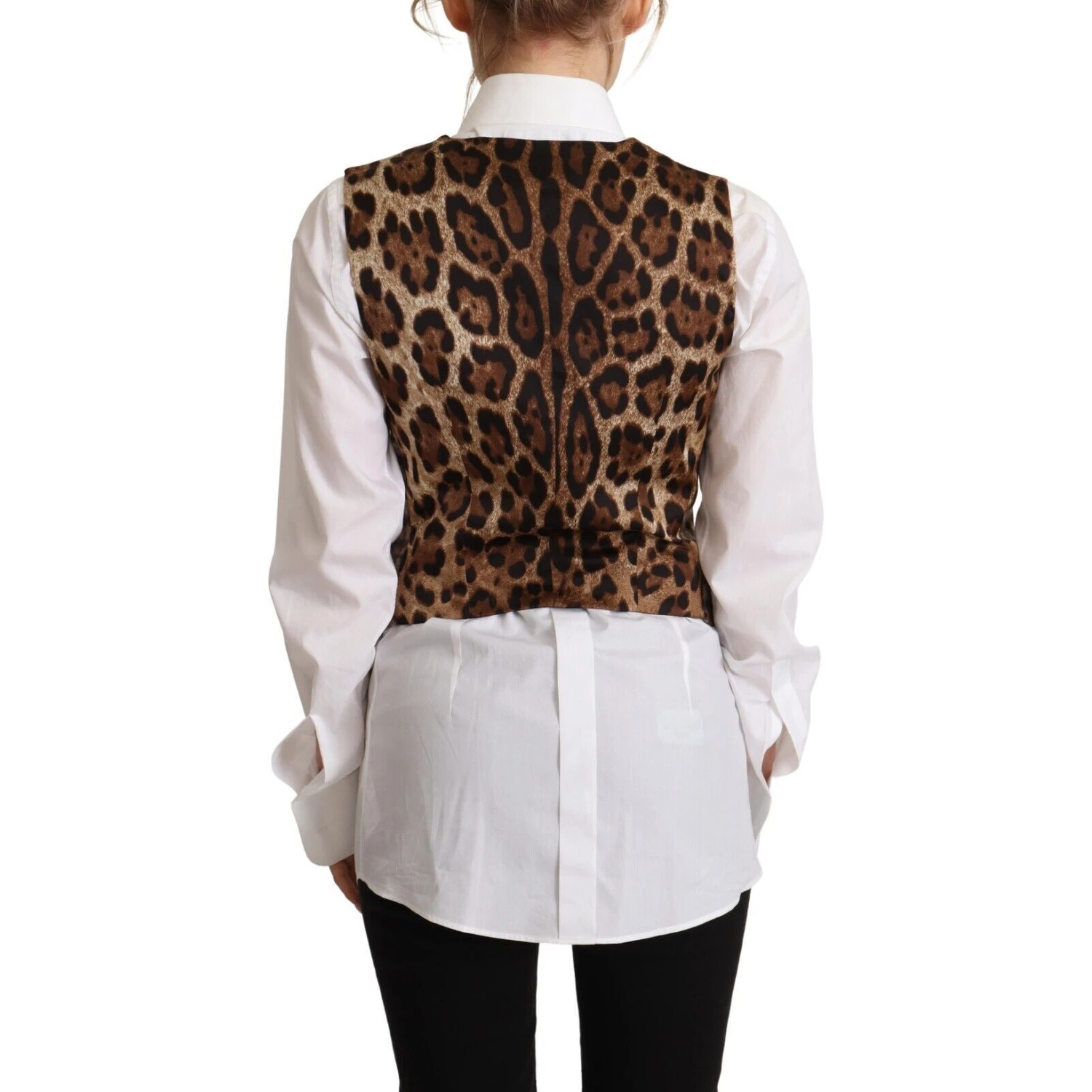 Brown Checkered Leopard V-neck Sleeveless Vest Top