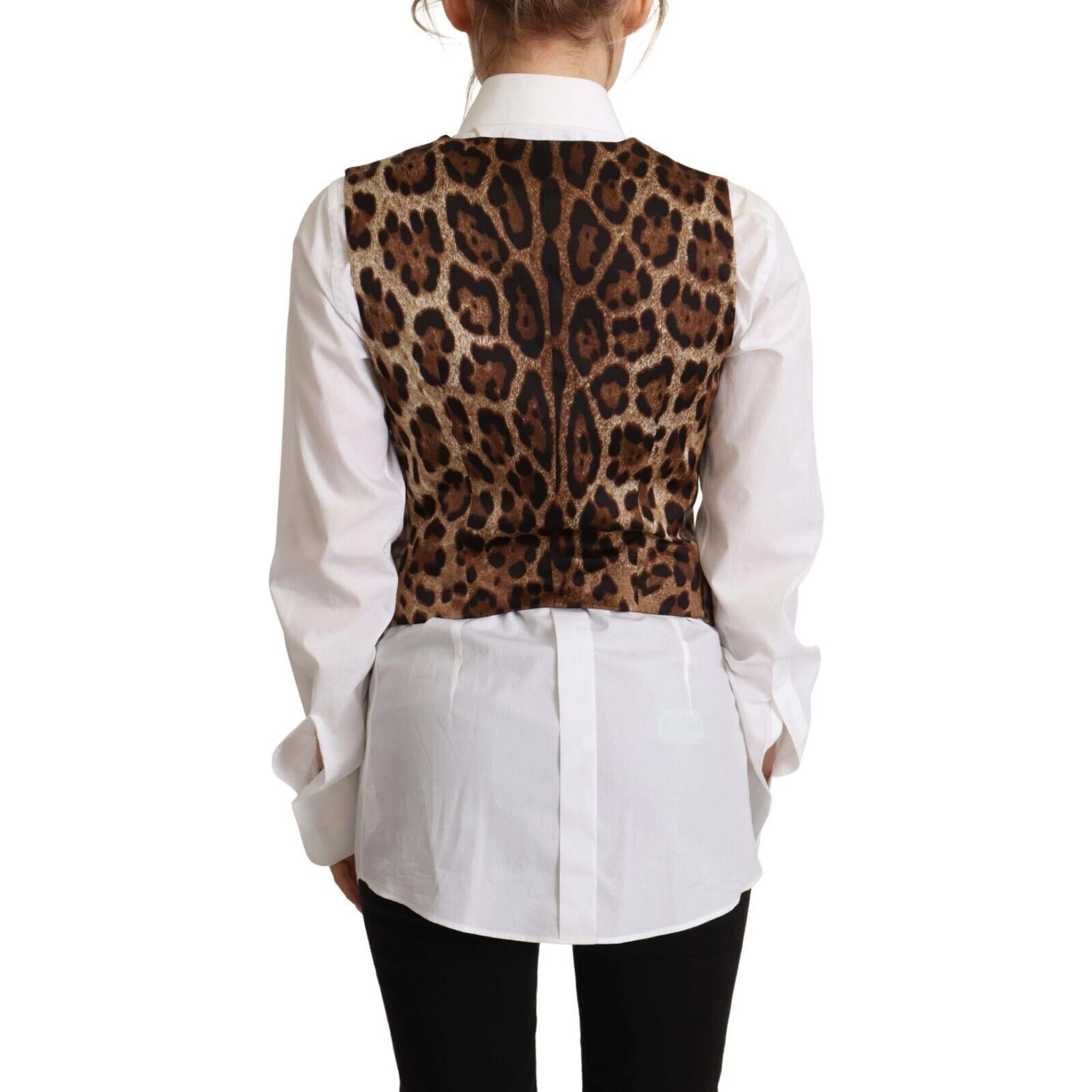 Brown Checkered Leopard V-neck Sleeveless Vest Top