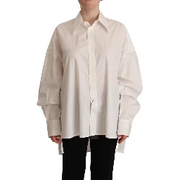 White Cotton Button Up Collared Long Sleeve Top
