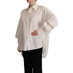 White Cotton Button Up Collared Long Sleeve Top