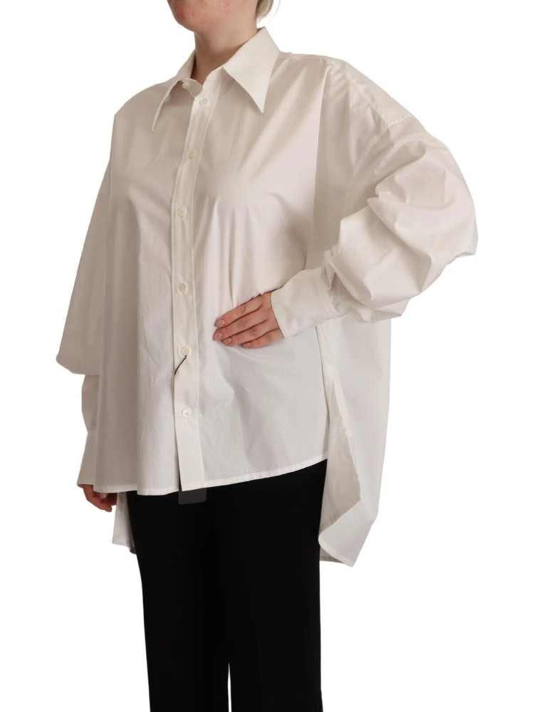 White Cotton Button Up Collared Long Sleeve Top alternative