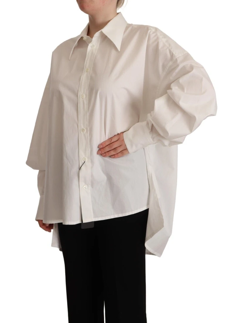 White Cotton Button Up Collared Long Sleeve Top