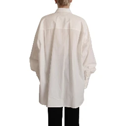 White Cotton Button Up Collared Long Sleeve Top