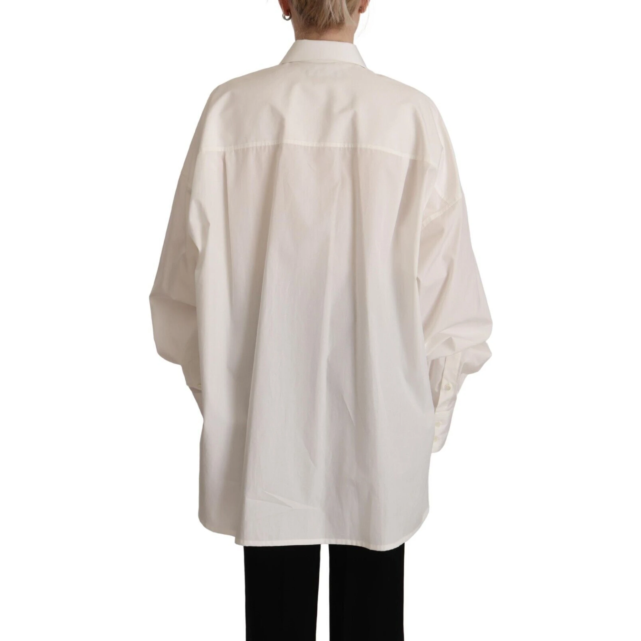 White Cotton Button Up Collared Long Sleeve Top
