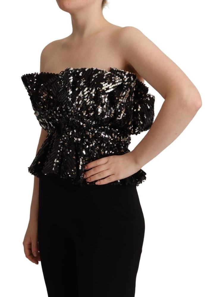 Black Sequined Polyester Strapless Cocktail Blouse Top alternative