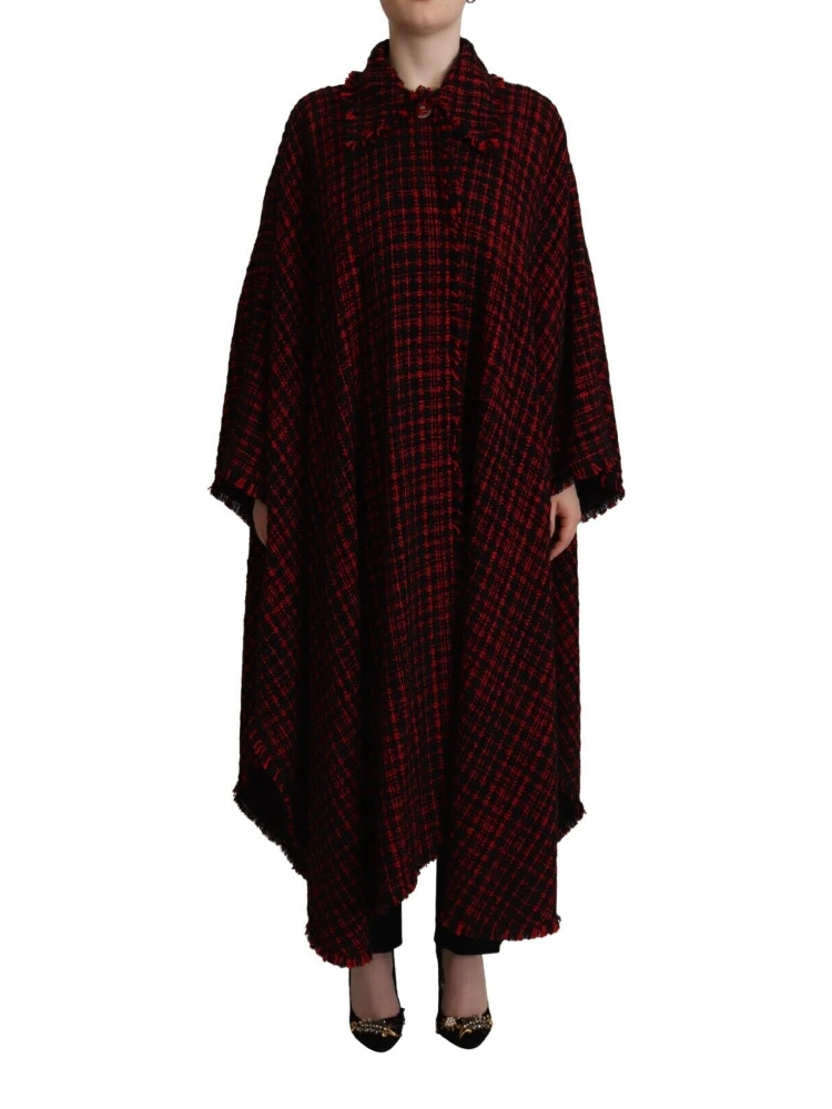 Black Red Cotton Checkered Over Coat Jacket