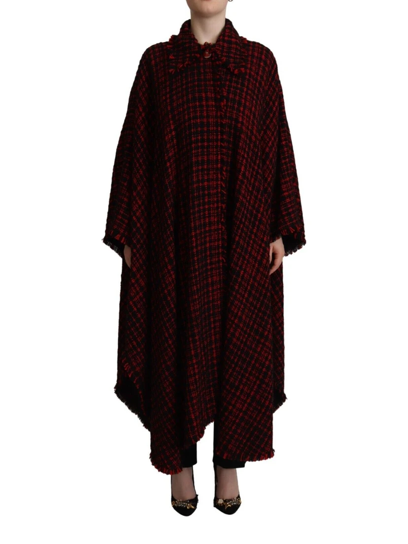 Black Red Cotton Checkered Over Coat Jacket