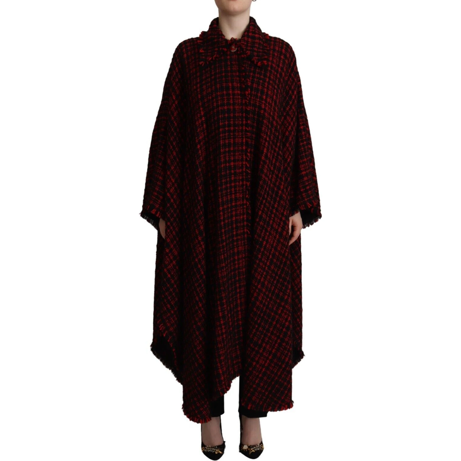 Black Red Cotton Checkered Over Coat Jacket
