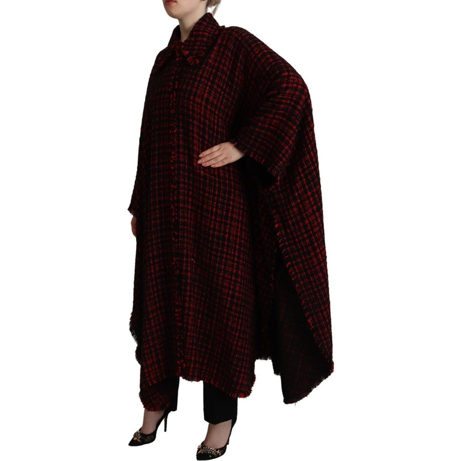 Black Red Cotton Checkered Over Coat Jacket