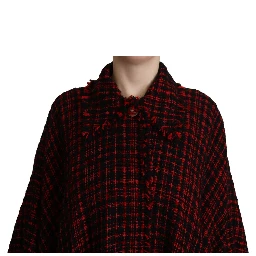 Black Red Cotton Checkered Over Coat Jacket