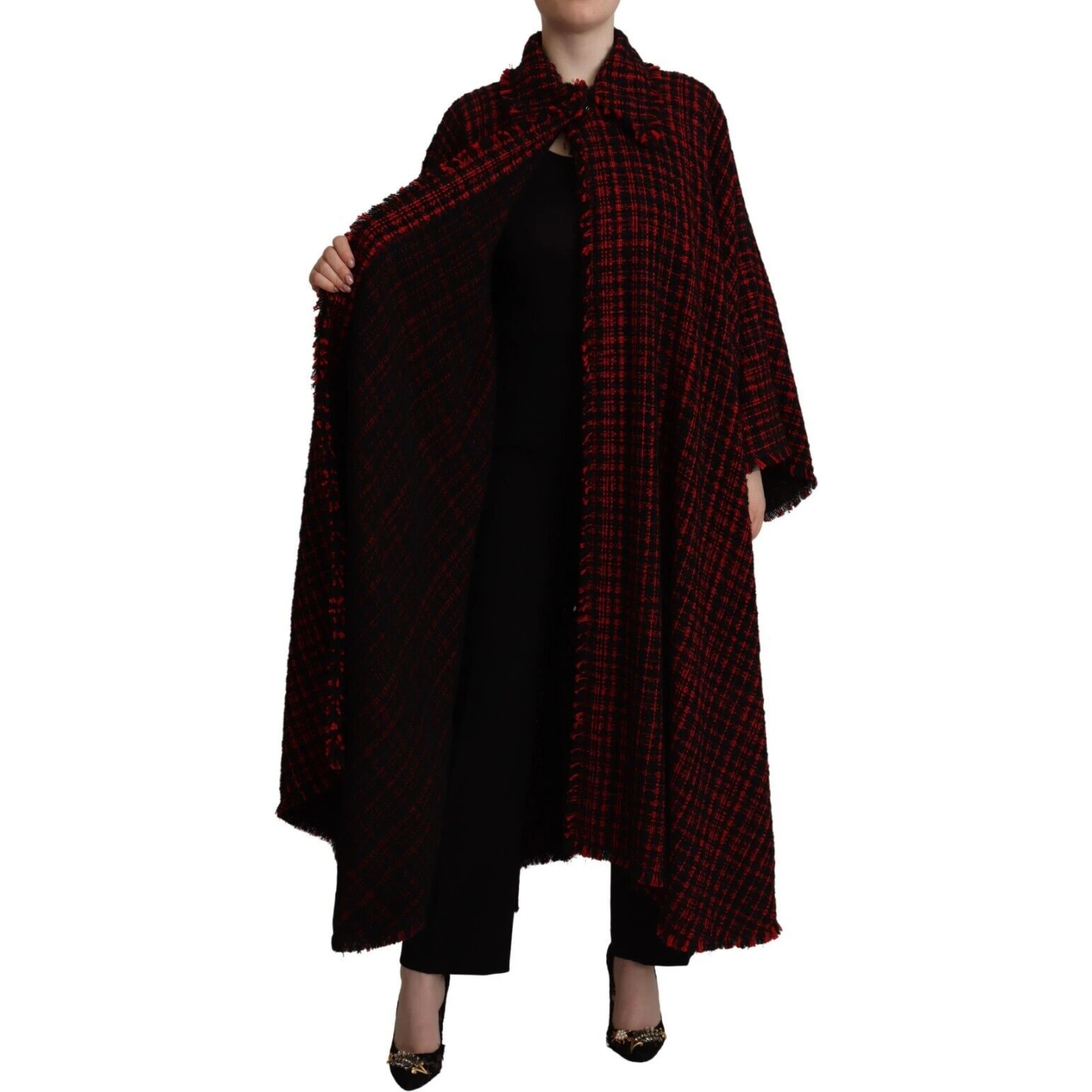 Black Red Cotton Checkered Over Coat Jacket