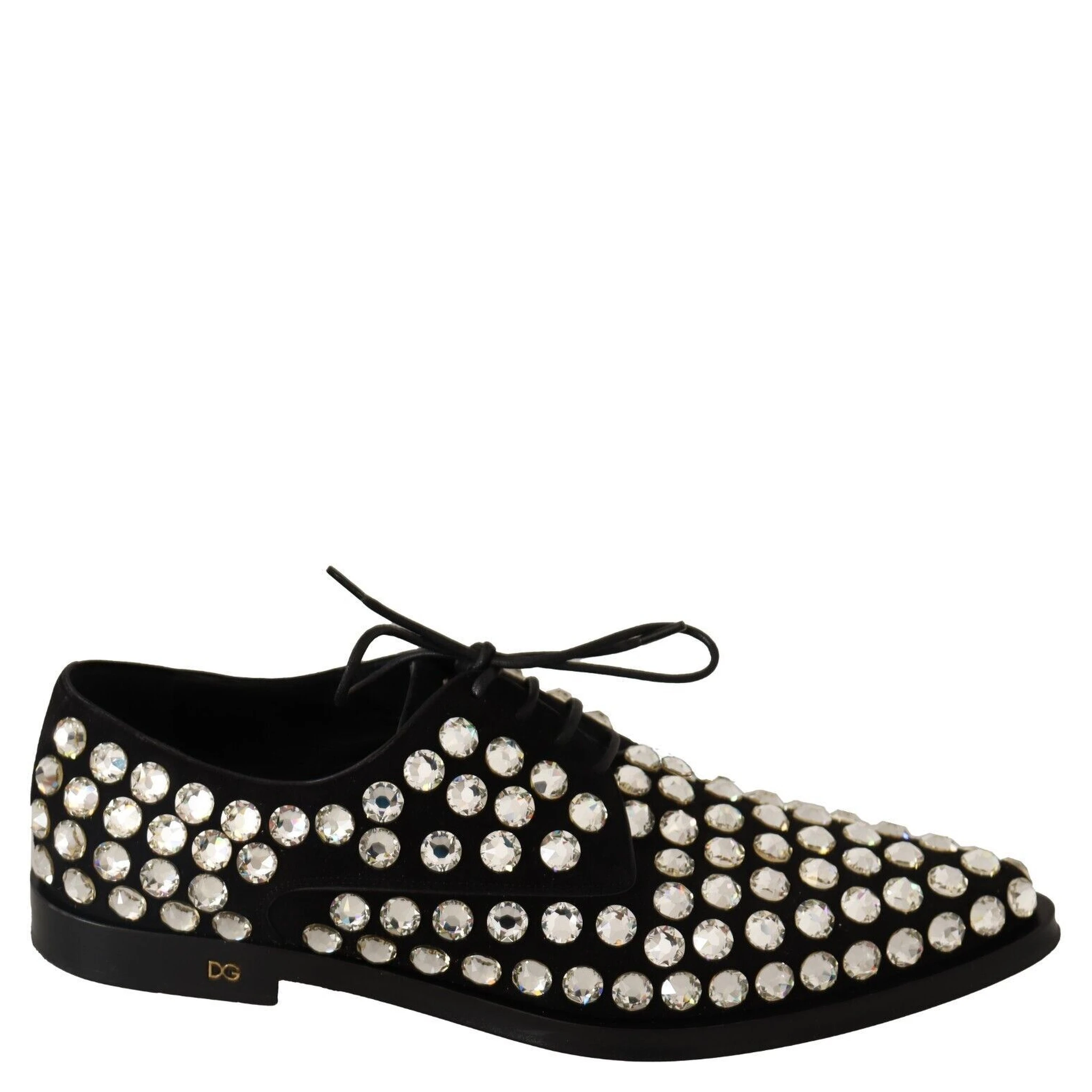 Black Leather Crystals Lace Up Formal Shoes