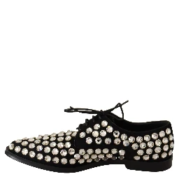 Black Leather Crystals Lace Up Formal Shoes