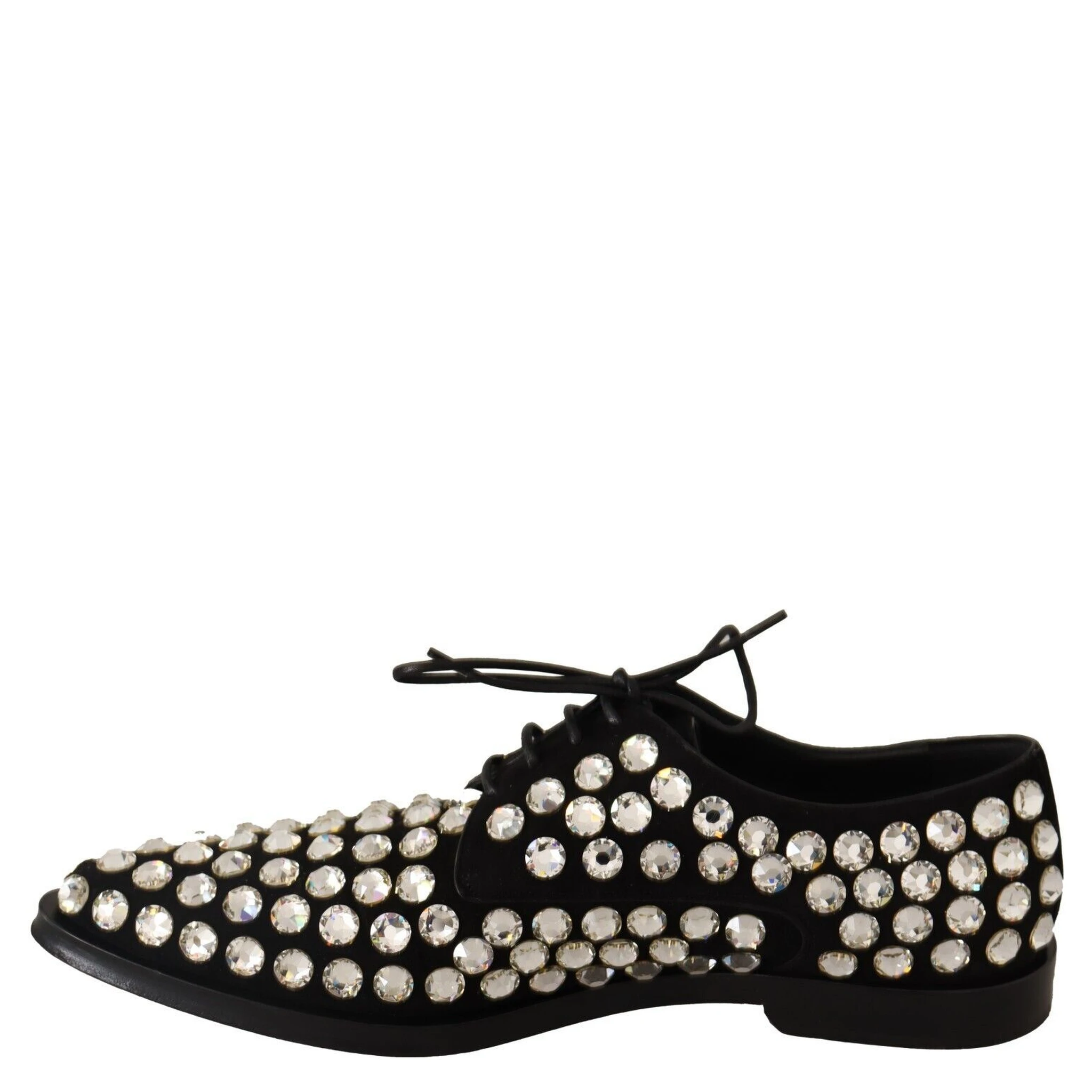 Black Leather Crystals Lace Up Formal Shoes