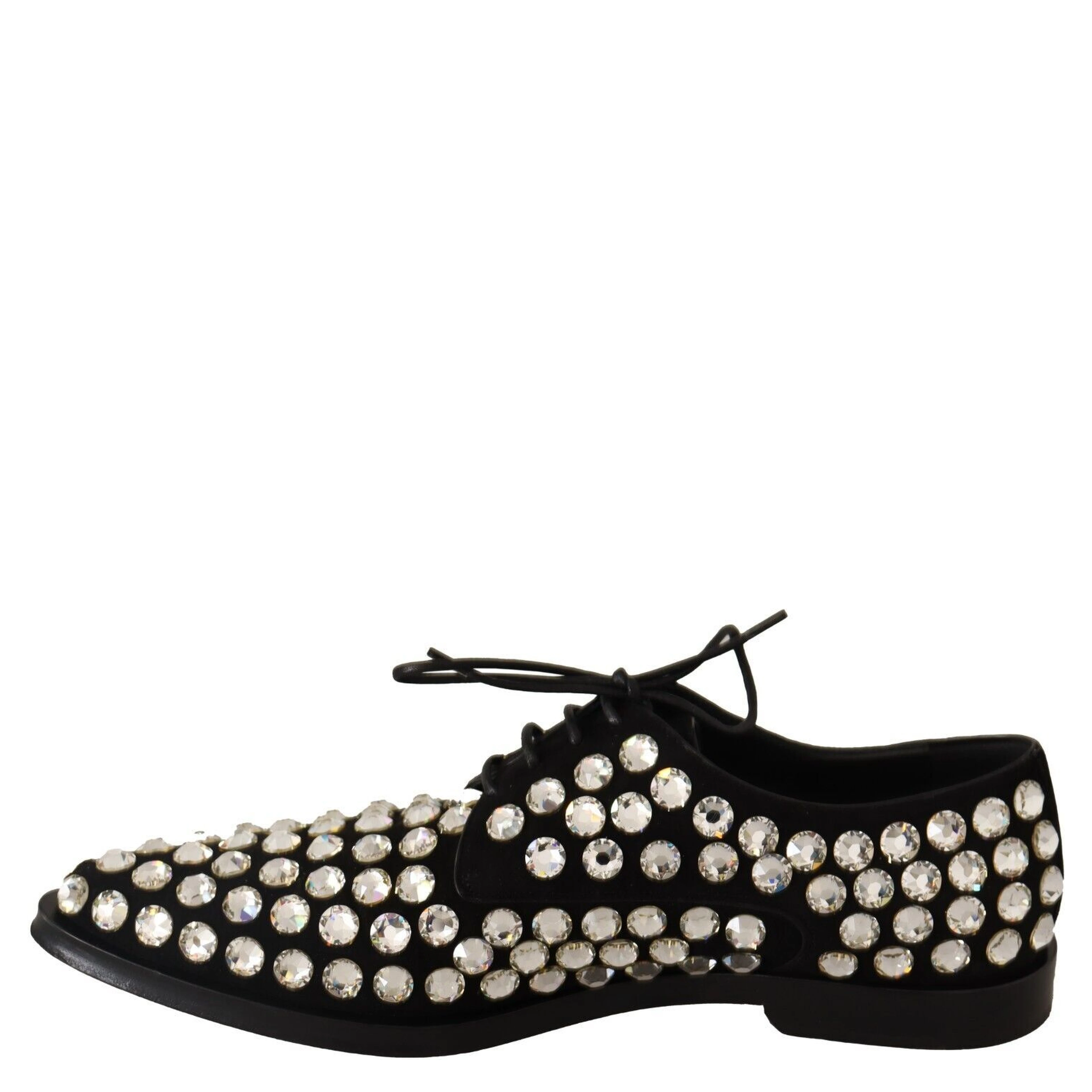 Black Leather Crystals Lace Up Formal Shoes