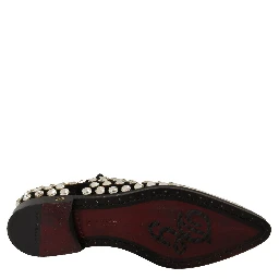 Black Leather Crystals Lace Up Formal Shoes