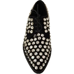 Black Leather Crystals Lace Up Formal Shoes