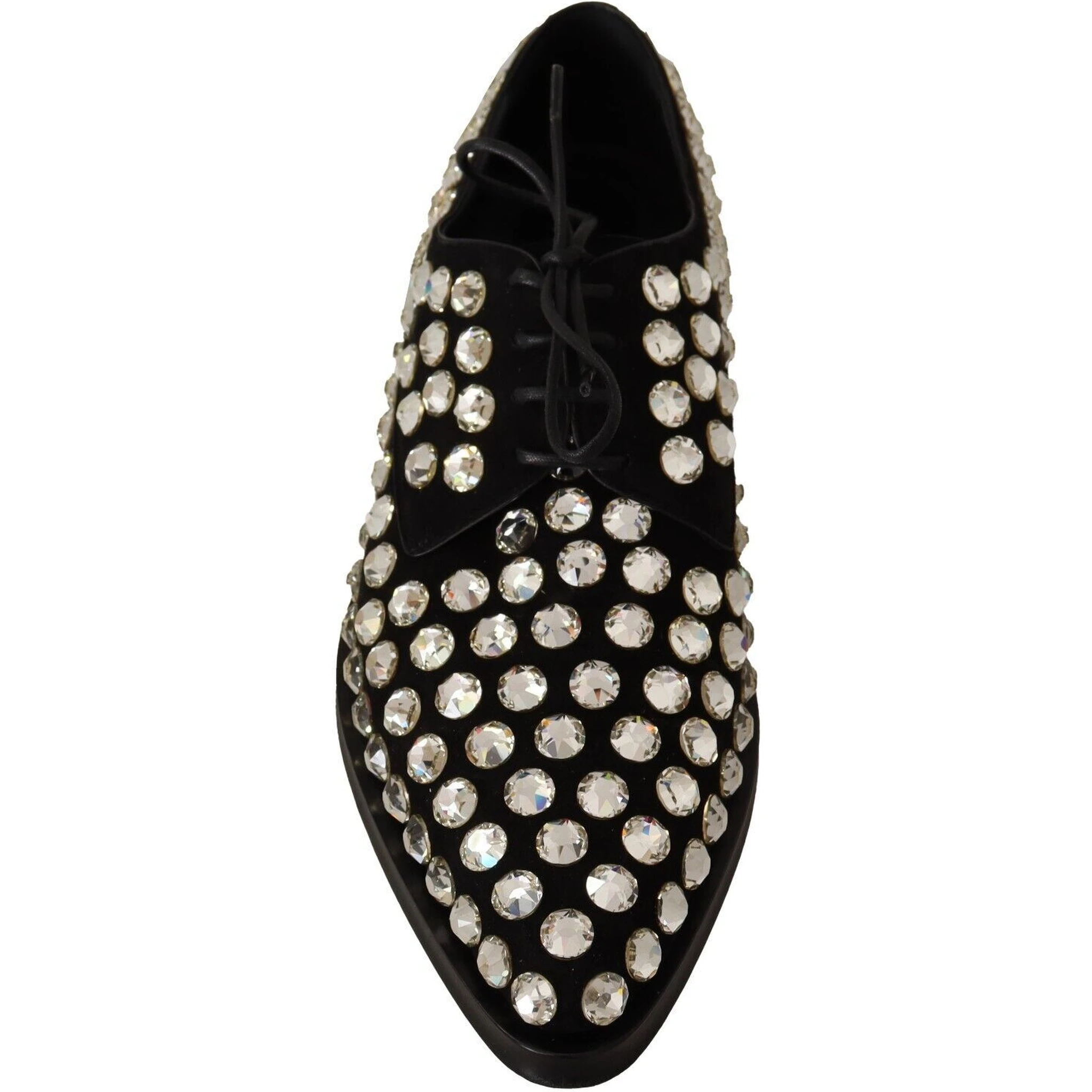 Black Leather Crystals Lace Up Formal Shoes