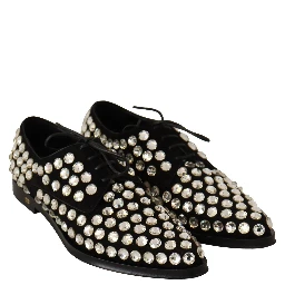 Black Leather Crystals Lace Up Formal Shoes