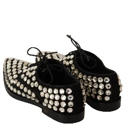Black Leather Crystals Lace Up Formal Shoes