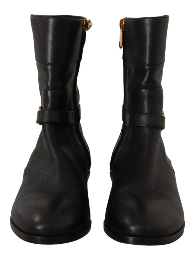 Black Leather Flats Logo Short Boots Shoes alternative