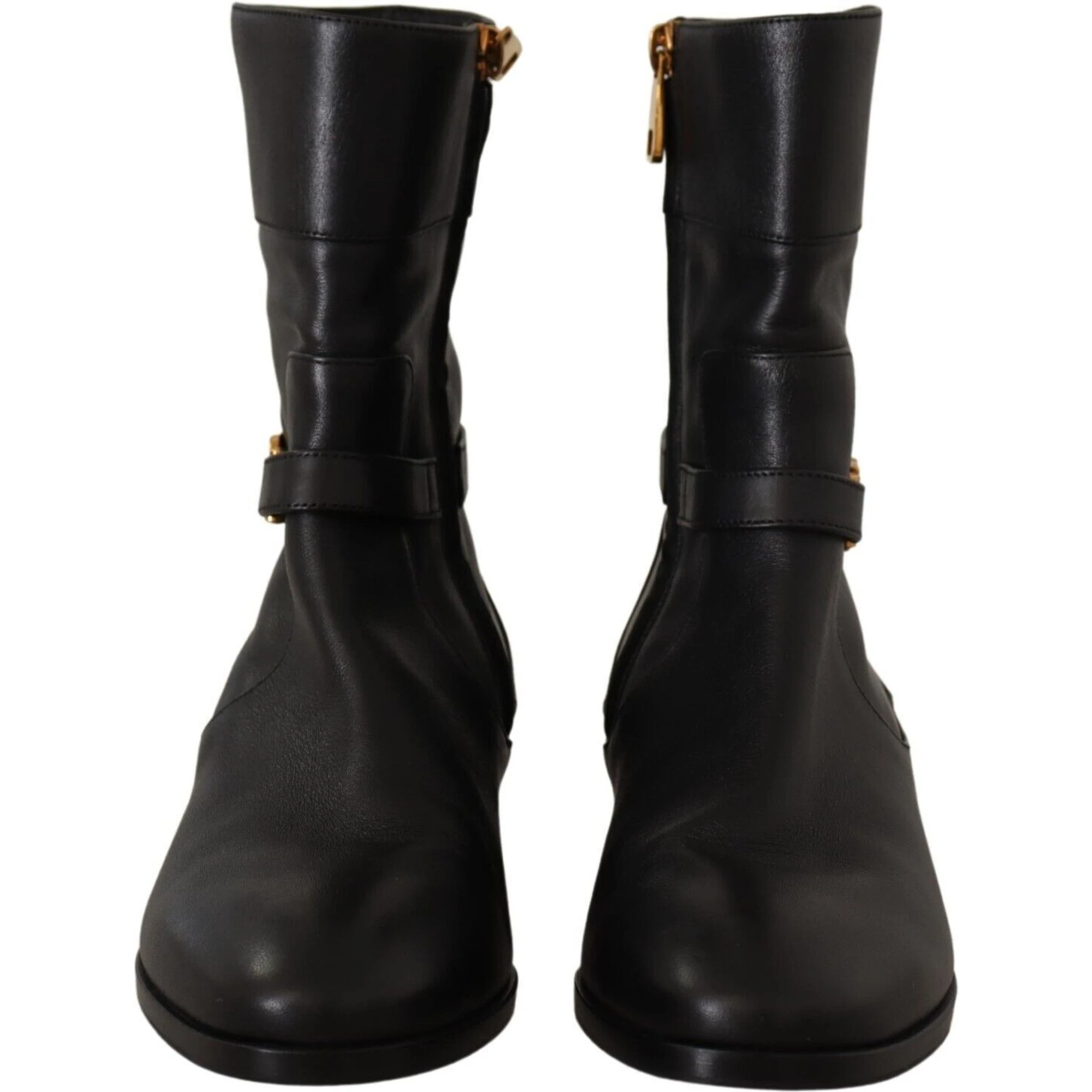 Black Leather Flats Logo Short Boots Shoes