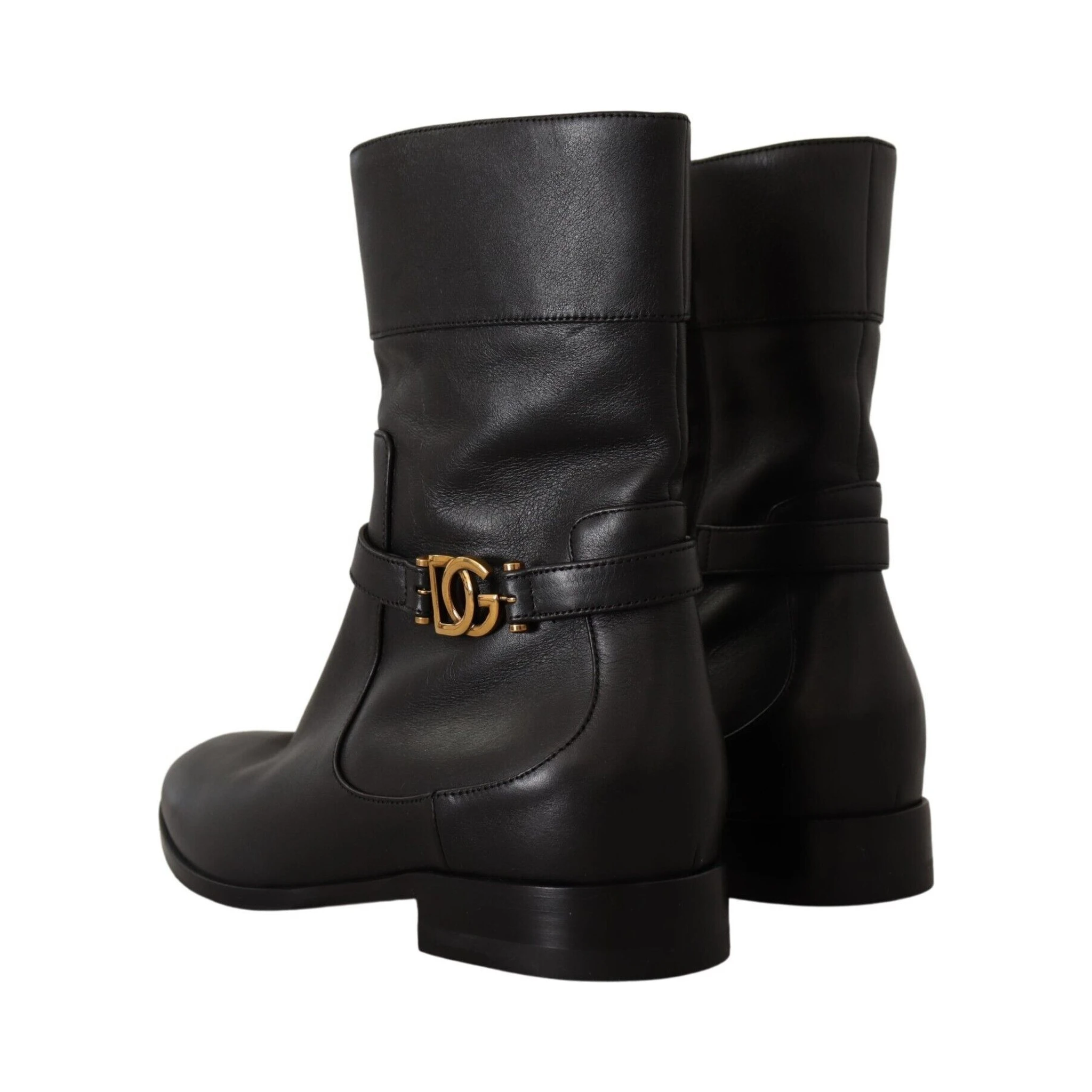 Black Leather Flats Logo Short Boots Shoes