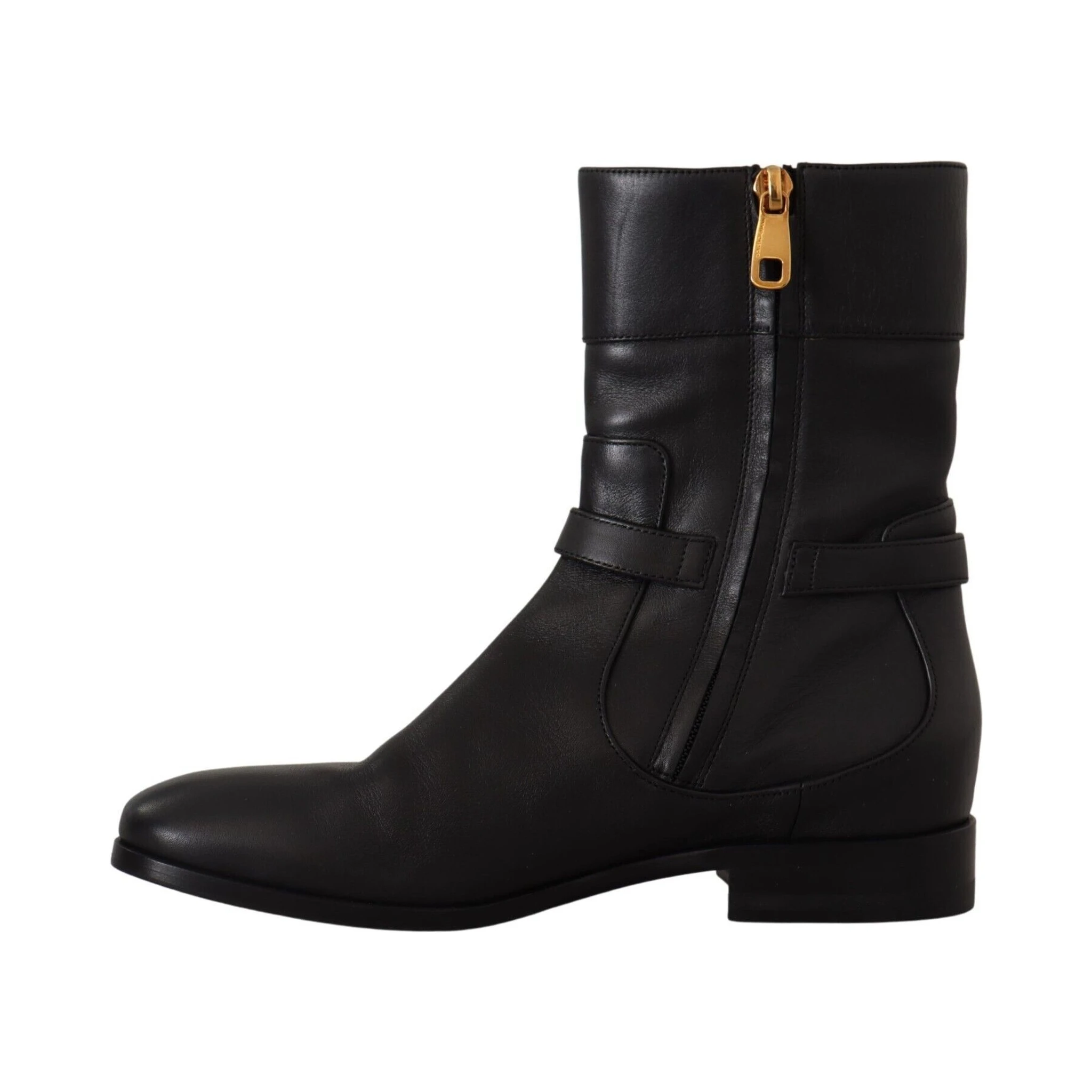 Black Leather Flats Logo Short Boots Shoes