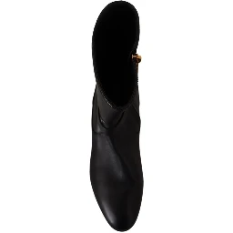 Black Leather Flats Logo Short Boots Shoes