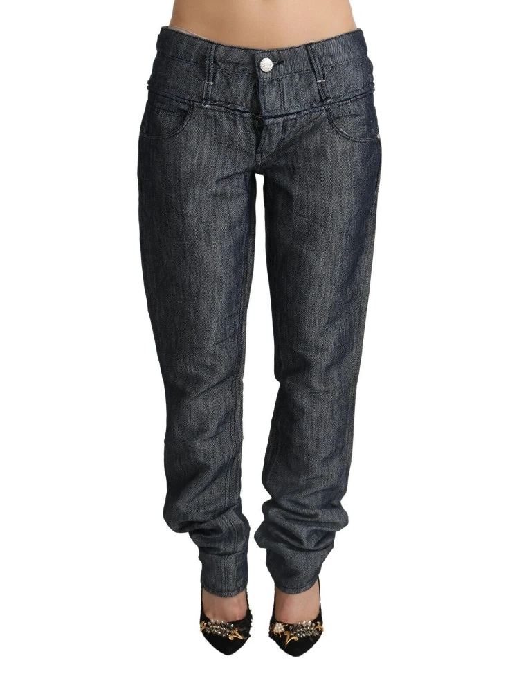Dark Gray Ramie Mid Wide Waist Straight Denim Jeans