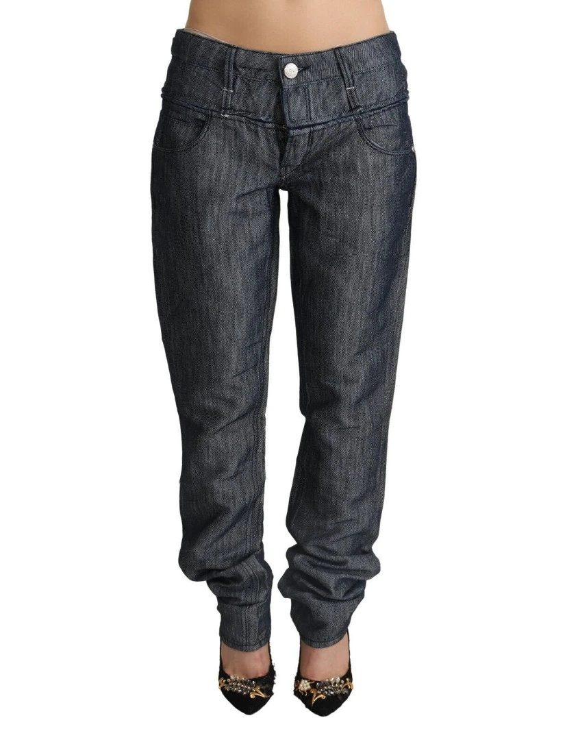Dark Gray Ramie Mid Wide Waist Straight Denim Jeans
