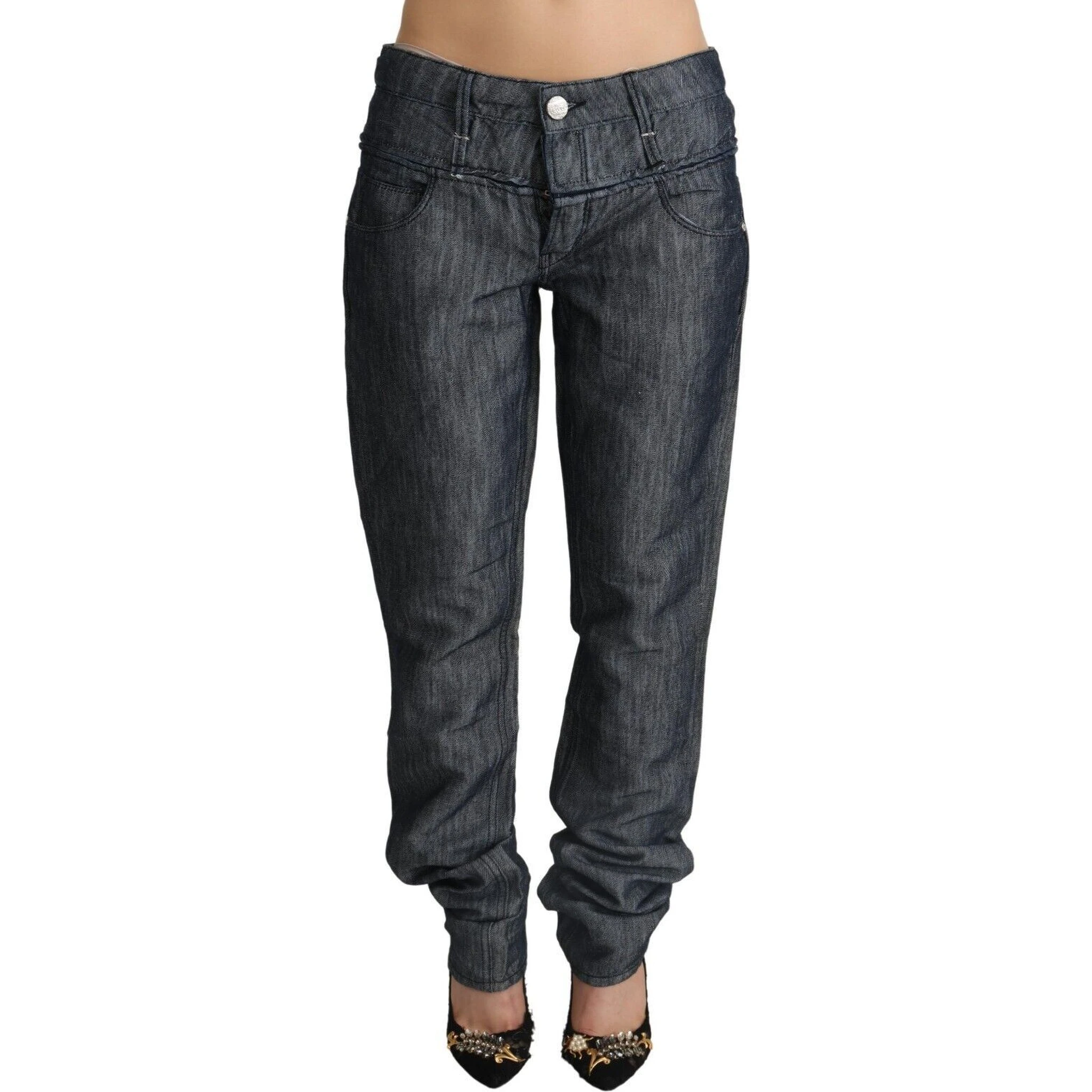 Dark Gray Ramie Mid Wide Waist Straight Denim Jeans