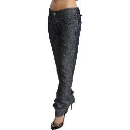Dark Gray Ramie Mid Wide Waist Straight Denim Jeans