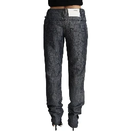 Dark Gray Ramie Mid Wide Waist Straight Denim Jeans