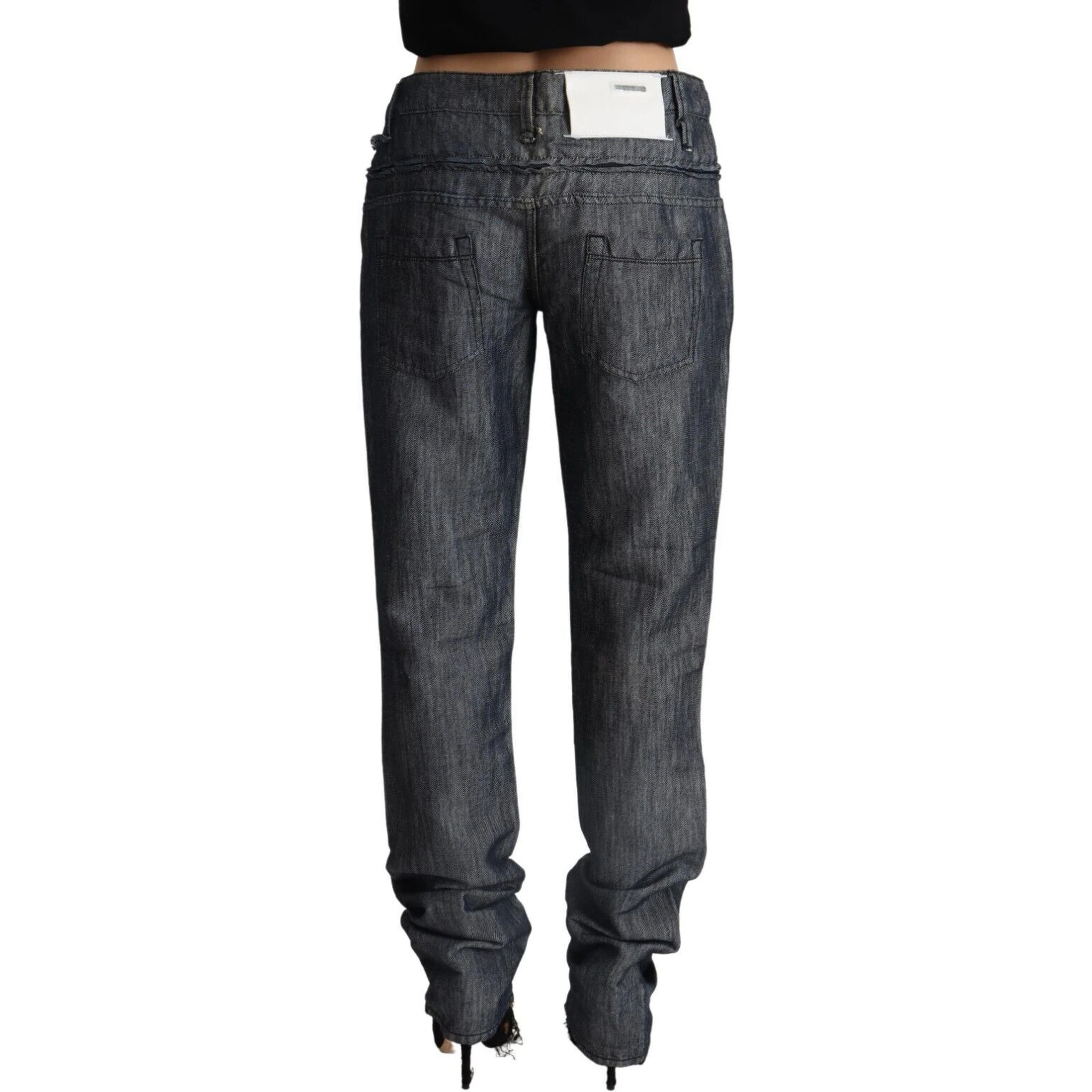 Dark Gray Ramie Mid Wide Waist Straight Denim Jeans
