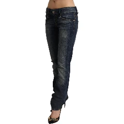 Dark Blue Washed Cotton Skinny Denim Low Waist Jeans